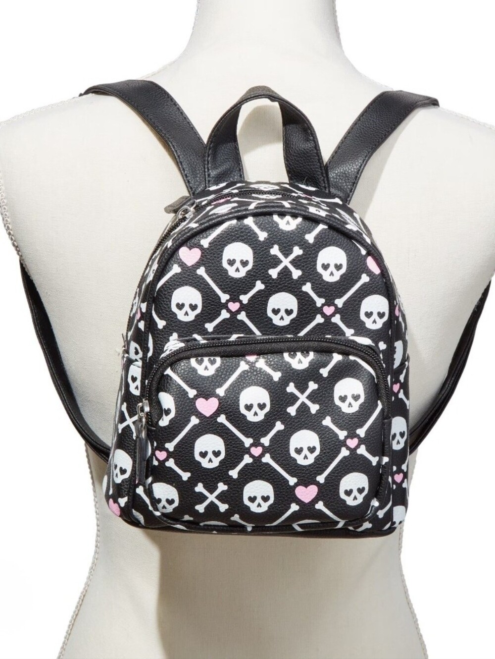 Black and White Skulls and Bones w/ Pink Hearts Mini Backpack Purse ~ NWT - Picture 3 of 8